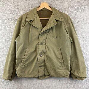 Vintage WWII USN Navy Deck Jacket N-4 Field Coat Medium Lined Green 1940s